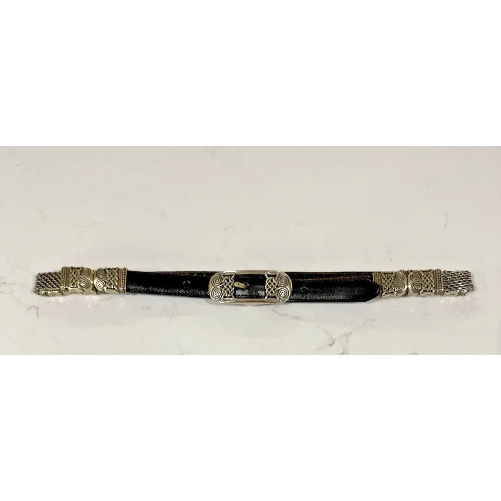 BRIGHTON Vintage Leather Belt Women M/30 Reversible Black & Brown Silver